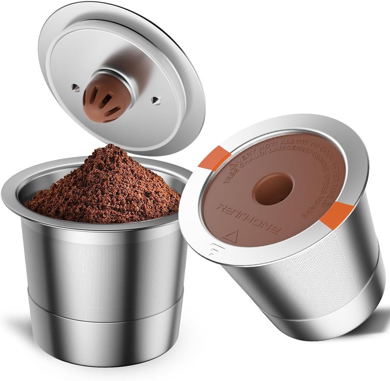 RETHONE K Cup Reusable Coffee Pods, Stainless Steel Reusable K Cups Compatible with Keurig 1.0 & 2.0 Coffee Machines Brewers Refillable K Cups (2 Pack) - Image 1